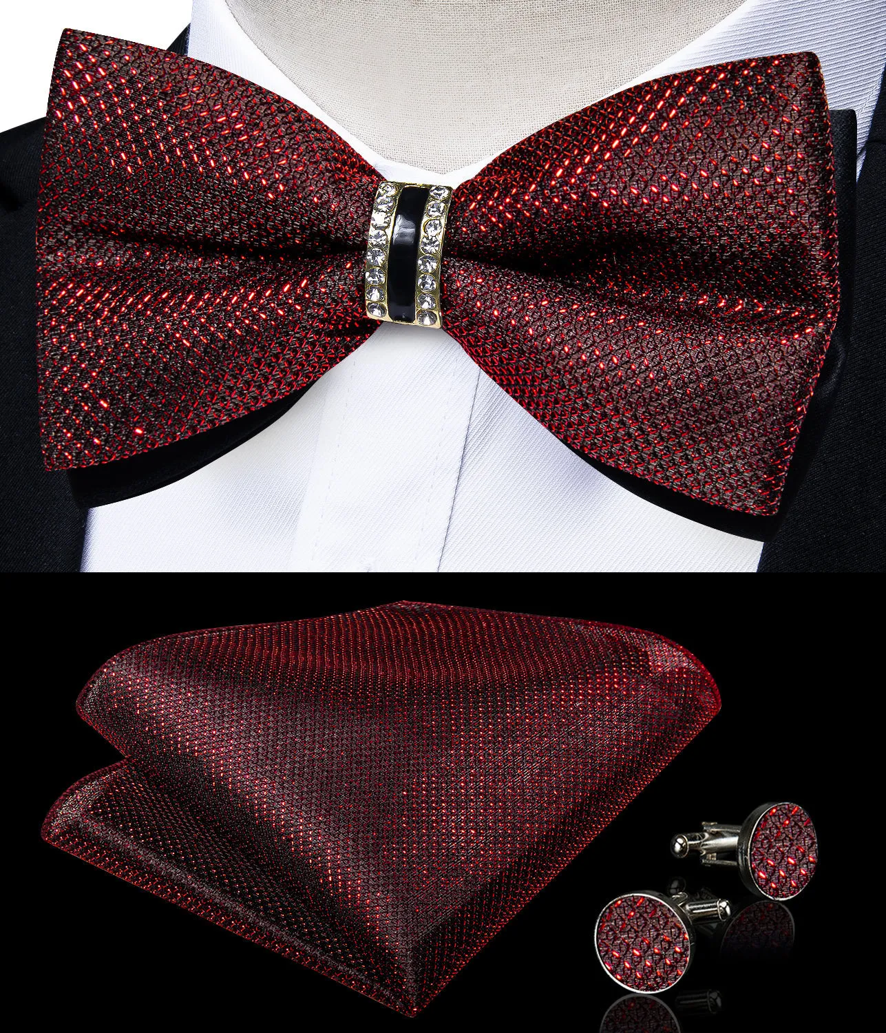 Ties2you Mens Vest Burgundy Red Solid Vest Bowtie Hanky Cufflinks Set Waistcoat Suit Set For Wedding