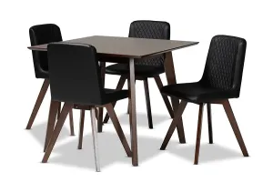 Tucson Black Faux Leather Upholstered Walnut Finished Wood 5pcs Dining Set