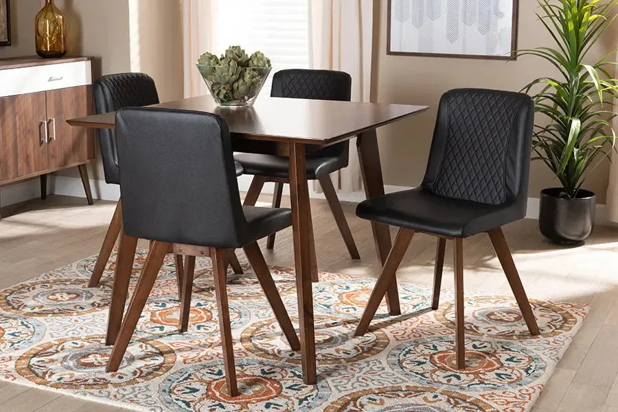 Tucson Black Faux Leather Upholstered Walnut Finished Wood 5pcs Dining Set