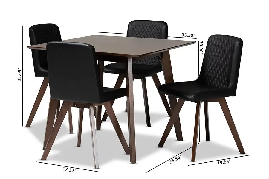 Tucson Black Faux Leather Upholstered Walnut Finished Wood 5pcs Dining Set