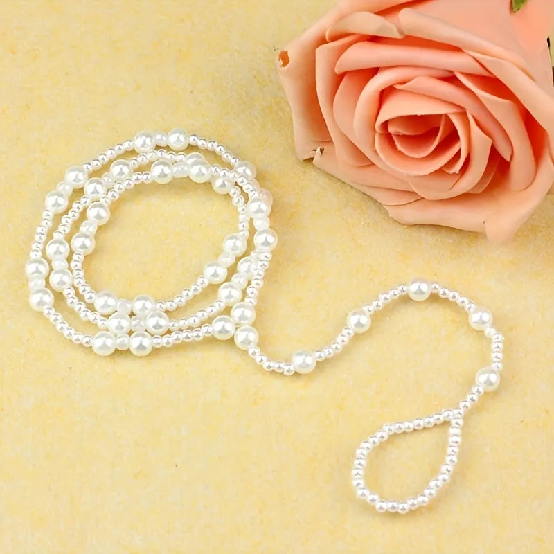 White Wedding Double Layer Pearl Anklet Set