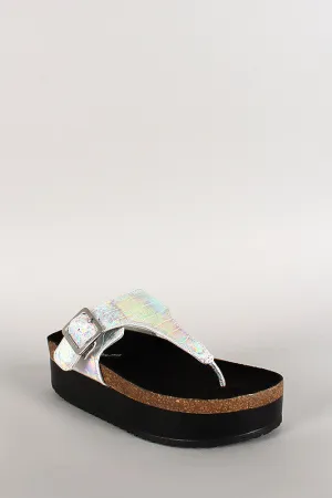 Wild Diva Lounge Iridescent Thong Open Toe Footbed Platform Flat Sandal