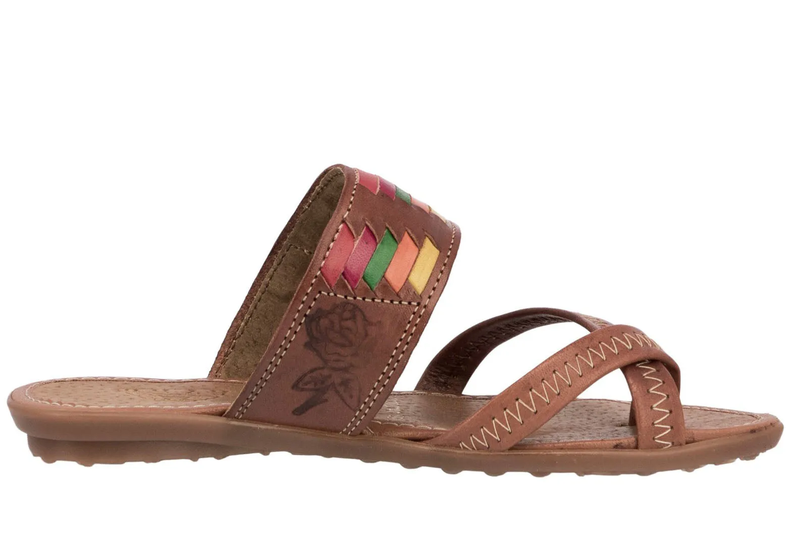 Womens Authentic Huaraches Real Leather Sandals Cognac Rainbow - #779