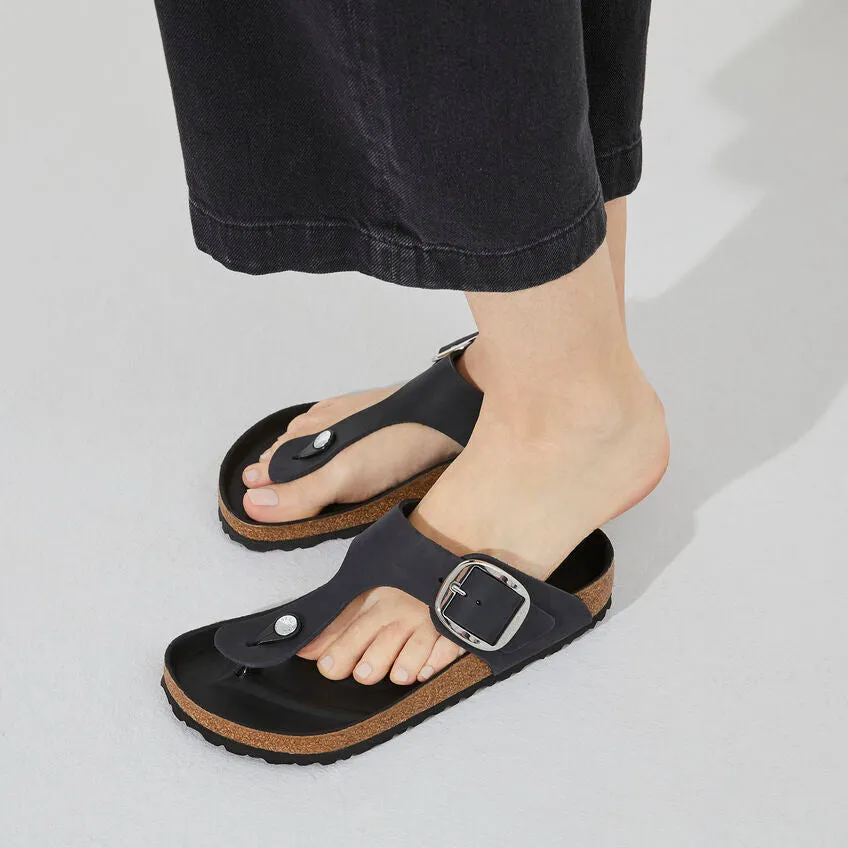 WOMEN'S BIRKENSTOCK GIZEH BIG BUCKLE SANDAL | BLACK OILED LEATHER