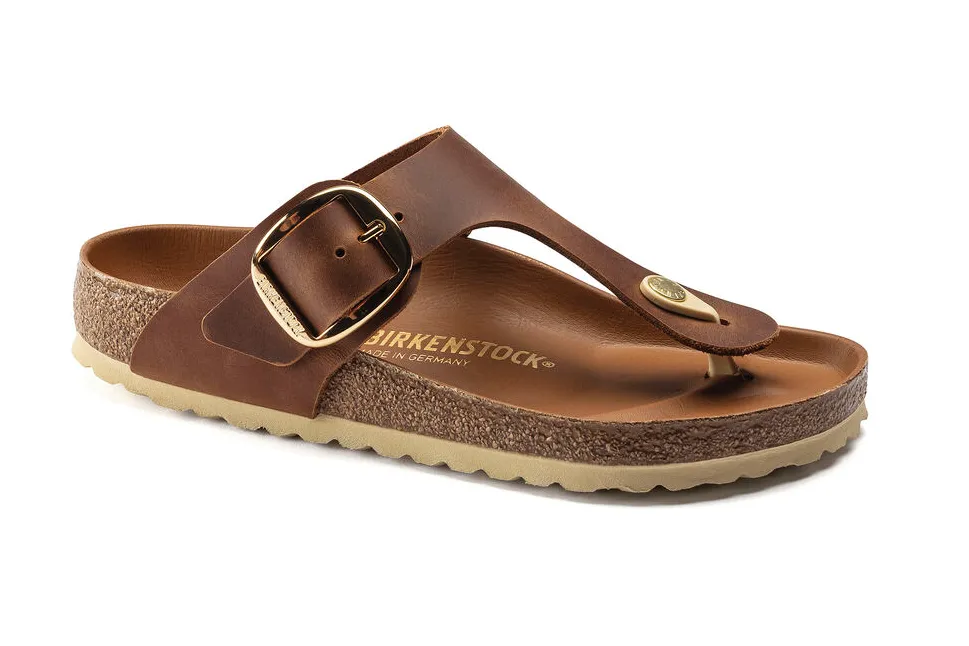 WOMEN'S BIRKENSTOCK GIZEH BIG BUCKLE SANDAL | COGNAC OILED LEATHER