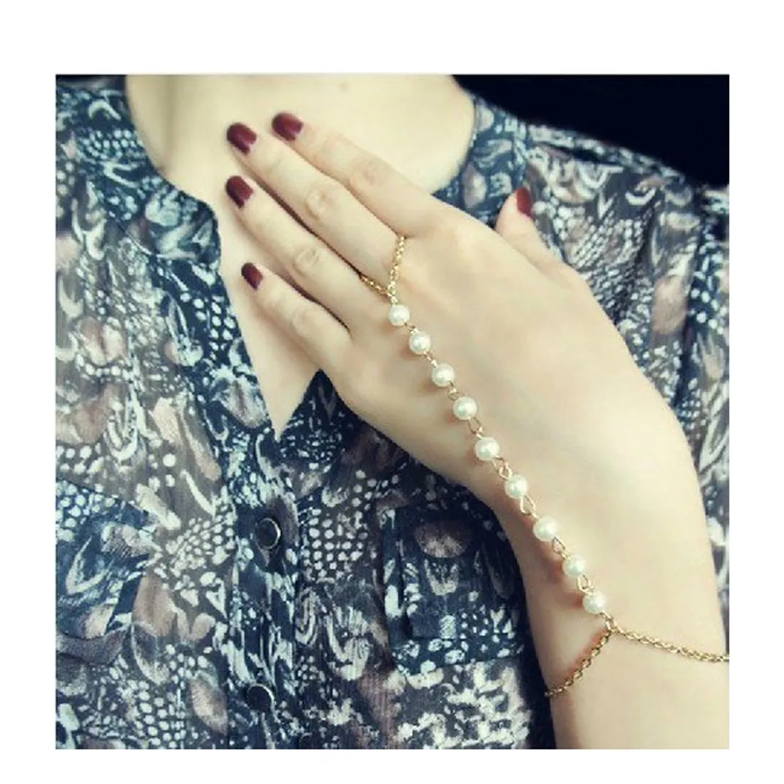 Yellow Chimes Stylish Golden Pearl Ring Strand Bracelets for Girls and Women